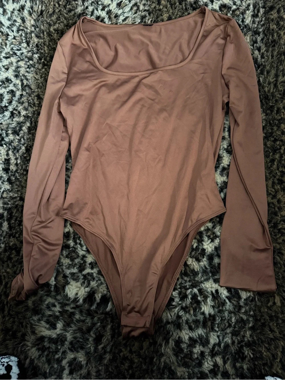 SHEIN Long Sleeve Scoop Neck Brown Bodysuit